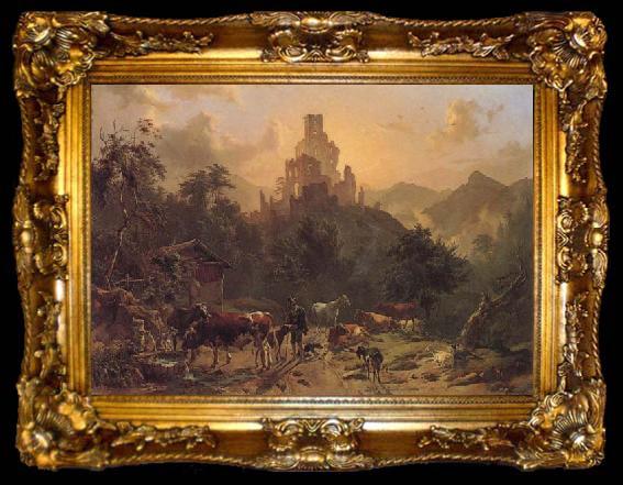 framed  Johann Nepomuk Rauch Landscape with Ruins, ta009-2